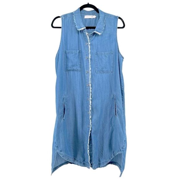 Billy T Blue Lyocell Chambray Hi-Low Button Front Boho Denim Dress Medium - Picture 1 of 15